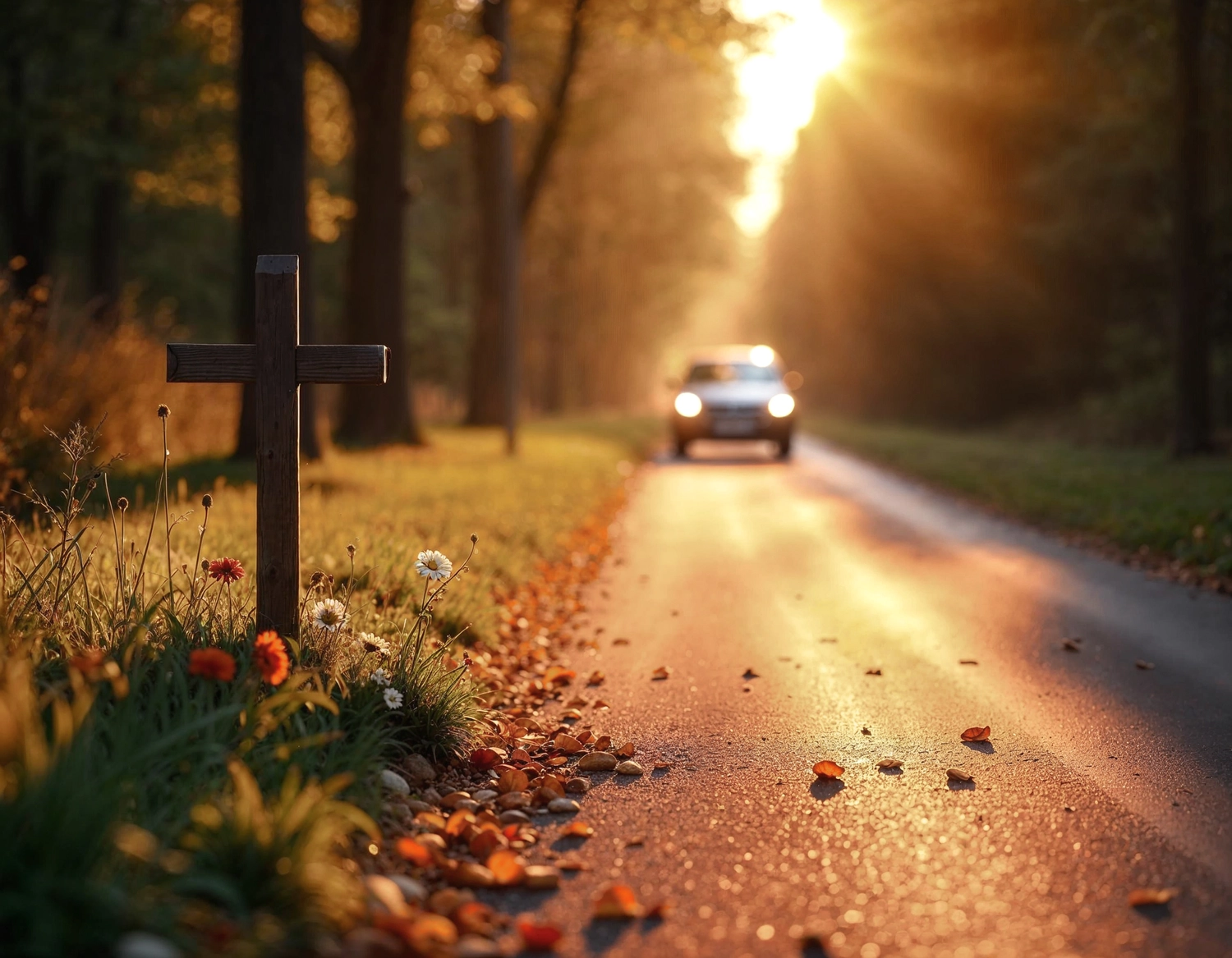 Ein schlichtes Kreuz am Straßenrand 